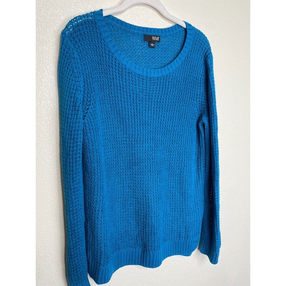 A.N.A Large Sweater Blue Knit Ribbed Pullover Long Sleeve Scoop Neck Stretch - Picture 2 of 9